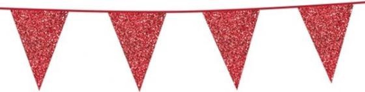 vlaggenlijn glitter 6 meter 20 x 16 cm rood