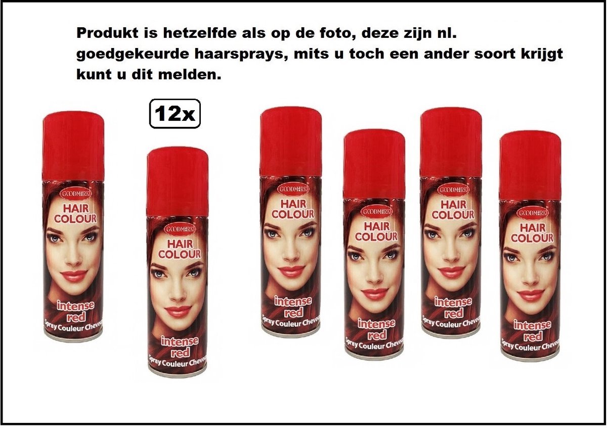 12x Haarverf/haarspray rood 125 ml – Intense Red - Festival thema feest carnaval haar kleurspray party