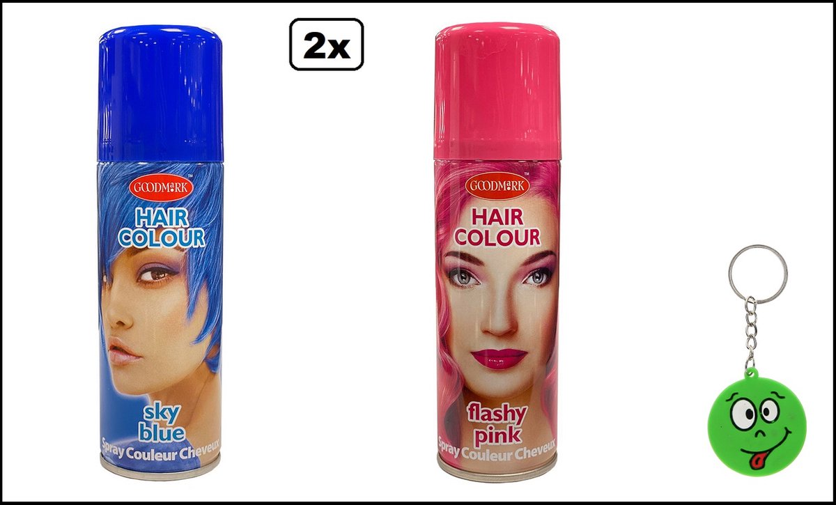 2x Haarverf/haarspray blauw en roze 125 ml - Smiley - Festival thema feest carnaval haar kleurspray party