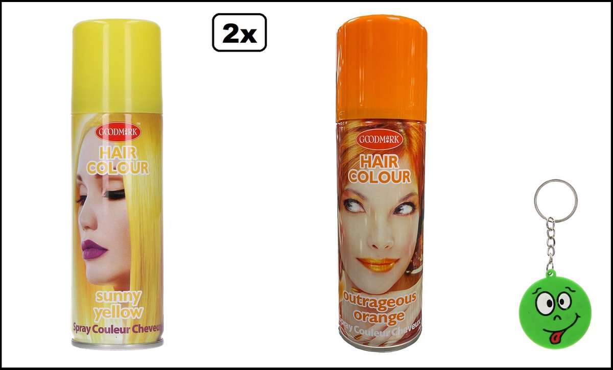 2x Haarverf/haarspray geel en oranje 125 ml - Smiley - Festival thema feest carnaval haar kleurspray party