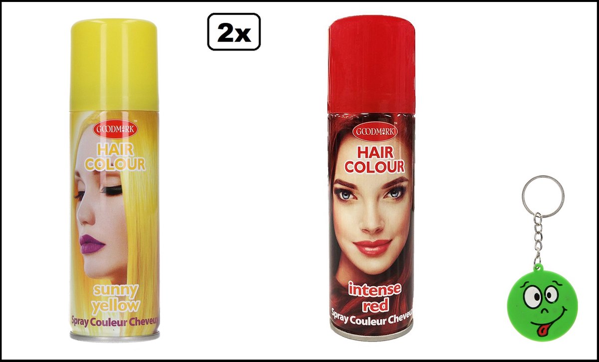 2x Haarverf/haarspray geel en rood 125 ml - Smiley - Festival thema feest carnaval haar kleurspray party
