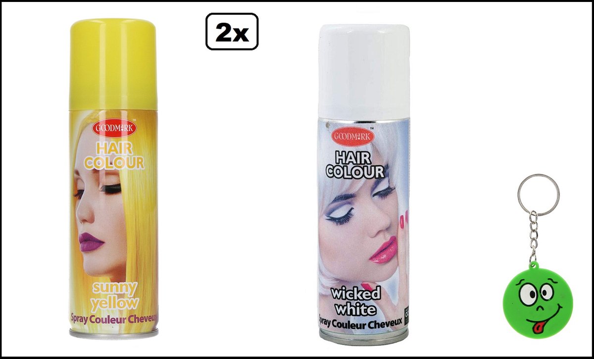 2x Haarverf/haarspray geel en wit 125 ml - Smiley - Festival thema feest carnaval haar kleurspray party