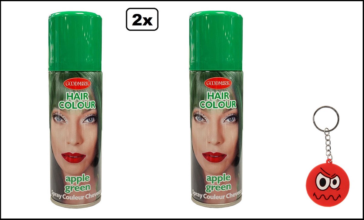 2x Haarverf/haarspray groen 125 ml - Smiley - Festival thema feest carnaval haar kleurspray party