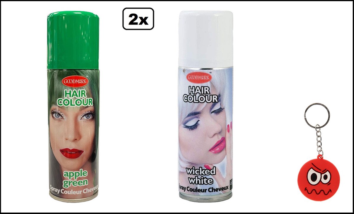 2x Haarverf/haarspray groen en wit 125 ml - Smiley - Festival thema feest carnaval haar kleurspray party