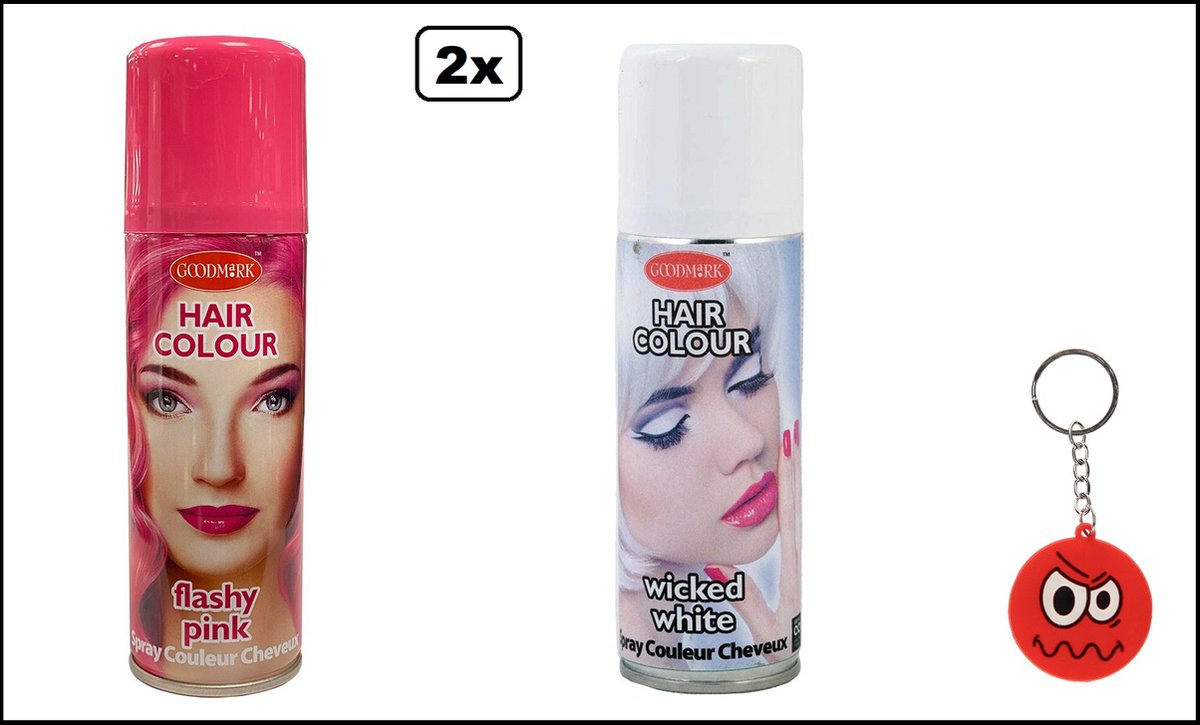 2x Haarverf/haarspray roze en wit 125 ml - Smiley - Festival thema feest carnaval haar kleurspray party