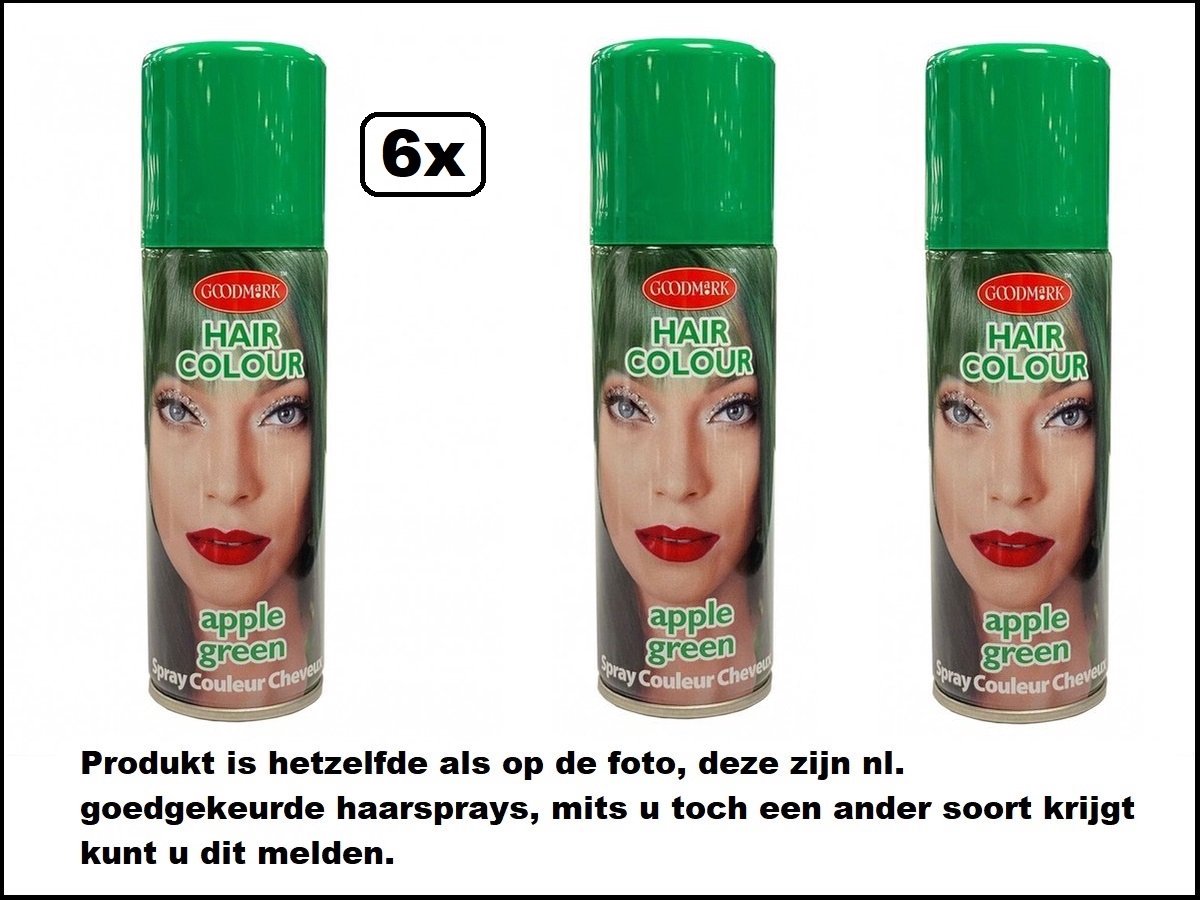 6x Haarverf/haarspray groen125 ml – Apple green - Festival thema feest carnaval haar kleurspray party