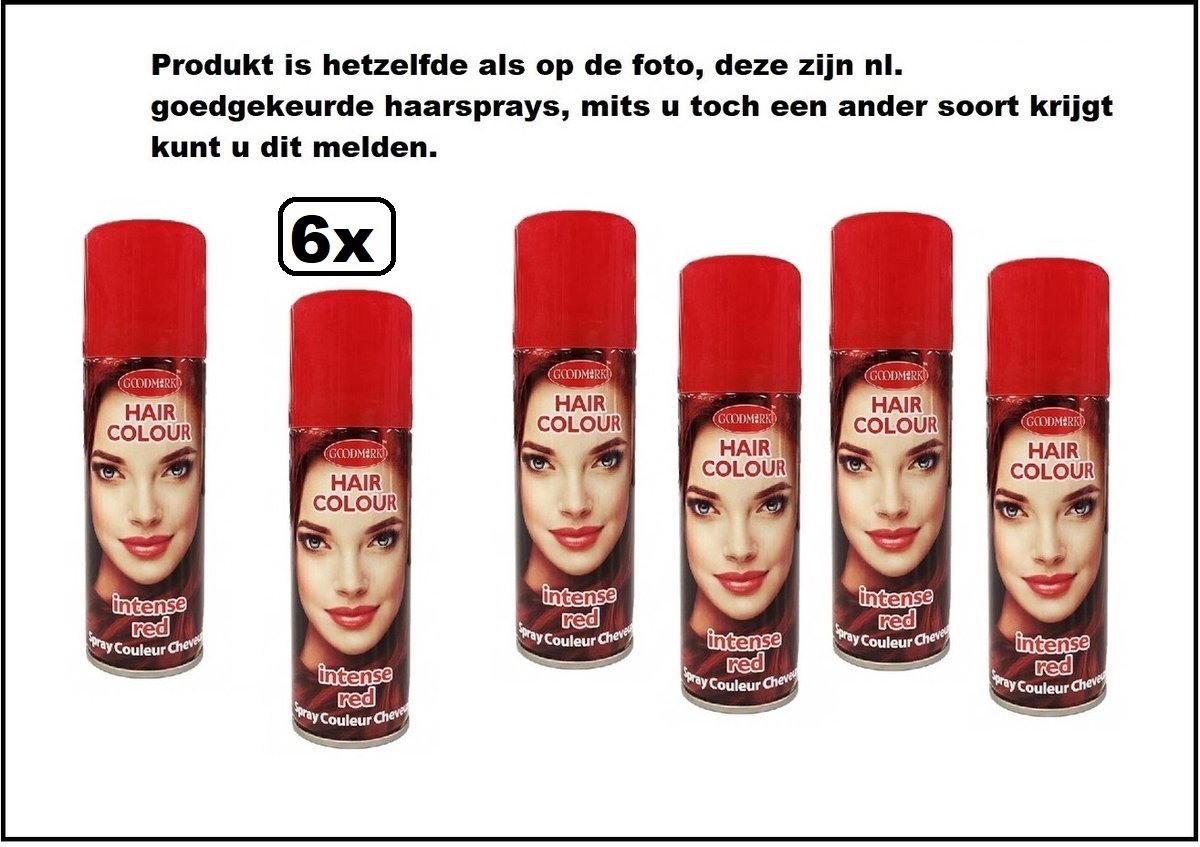 6x Haarverf/haarspray rood 125 ml – Intense Red - Festival thema feest carnaval haar kleurspray party