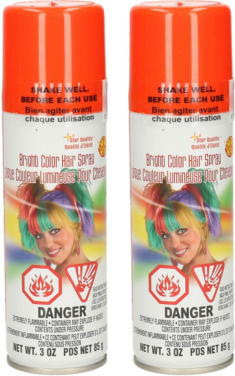 Goodmark Haar verf/spray - 2x - neon oranje - spuitbus - 125 ml - Carnaval