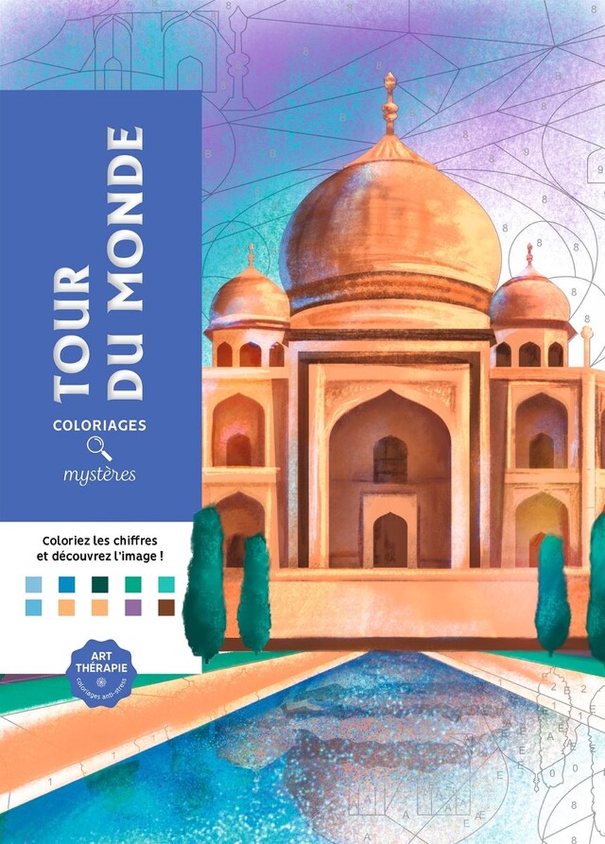 Coloriages Mystères Tour du Monde - Kleuren op nummer kleurboek voor volwassenen - Hachette