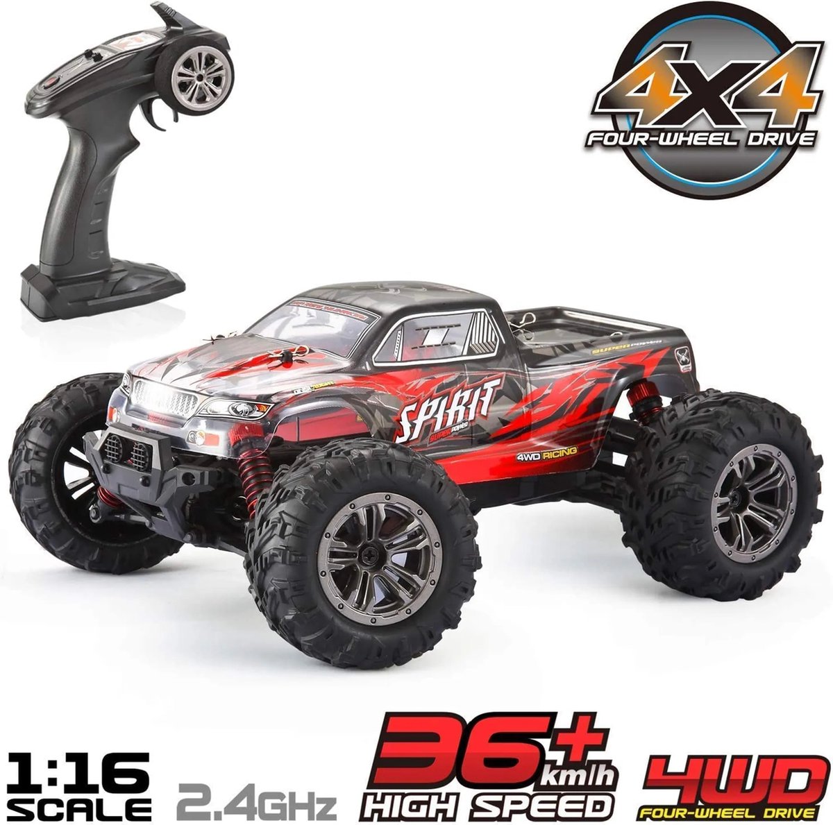 RC car, Afstandsbediening Auto, 4WD RC Auto 36 km/u 1:16 Radio Afstandsbediening Elektrisch Terreinwagen 2,4 GHz RC Op Afstand Bestuurbare Off-Road Monster Truck Buggy Auto Speelgoed Cadeau voor Kinderen en Volwassenen