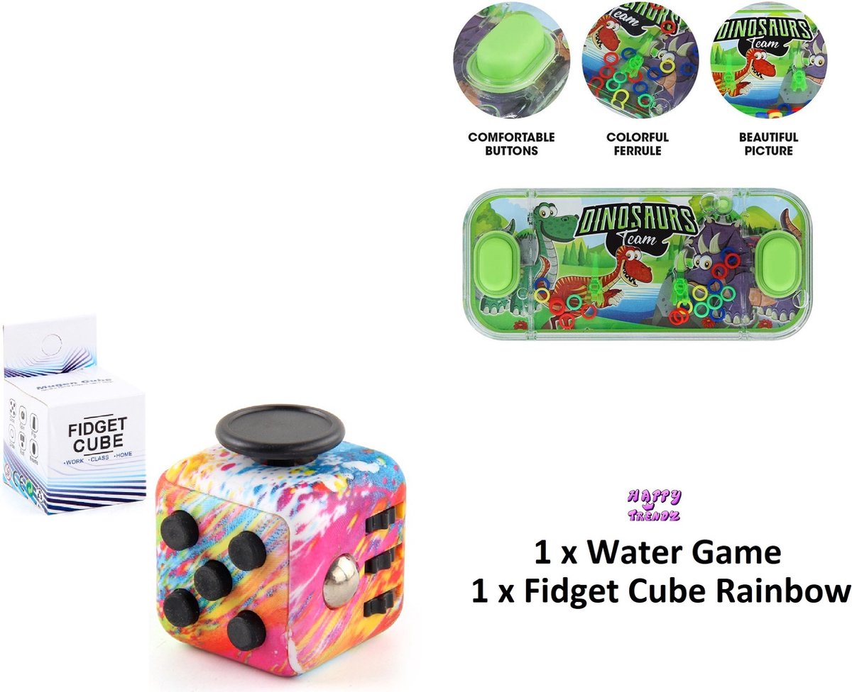 Happy Trendz® - Fidget Cube Rainbow Tie Die kleuren tegen Stress  + Water Game  Fidget Toys - Antie Stress Game  - Fun - Speelgoed - rainbow Dinosaur Space