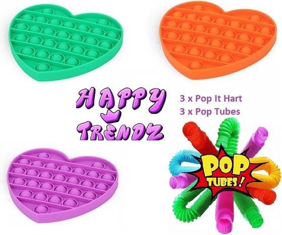 Happy Trendz® // Pop it Pop Tubes Pakket / Totaal 6 Stuks / Rek / Strek / Buig / Draai / TikTok / Super Plezier Pakket