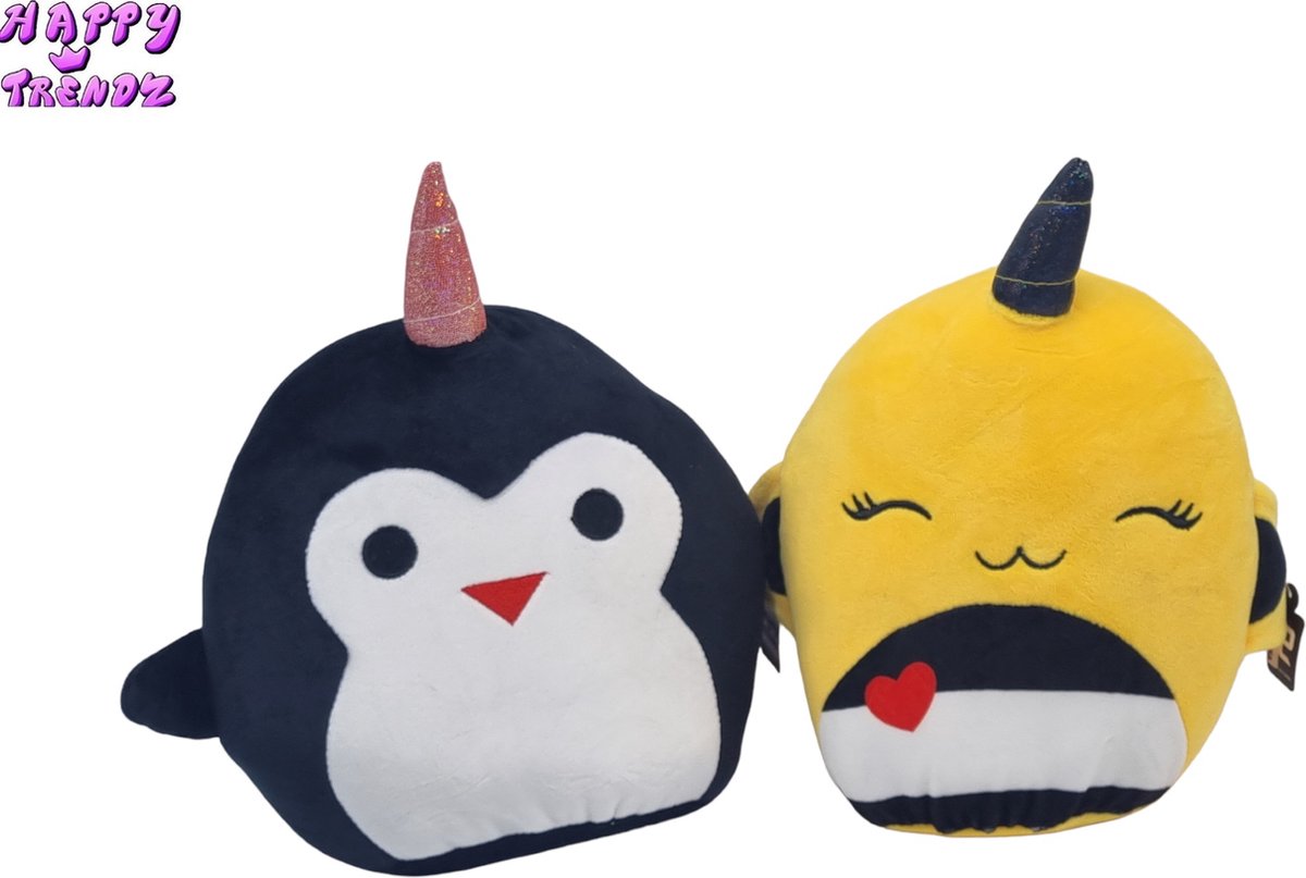 Happy Trendz® - set van 2 Squishmallow - Super leuk - Super Soft - Squish mallow Knuffel - Kawaii Kussen squishmallow - Pluche Kussen Kawai - Cute pillow - Schattige knuffels - Cadeau Kinderen & Volwassenen