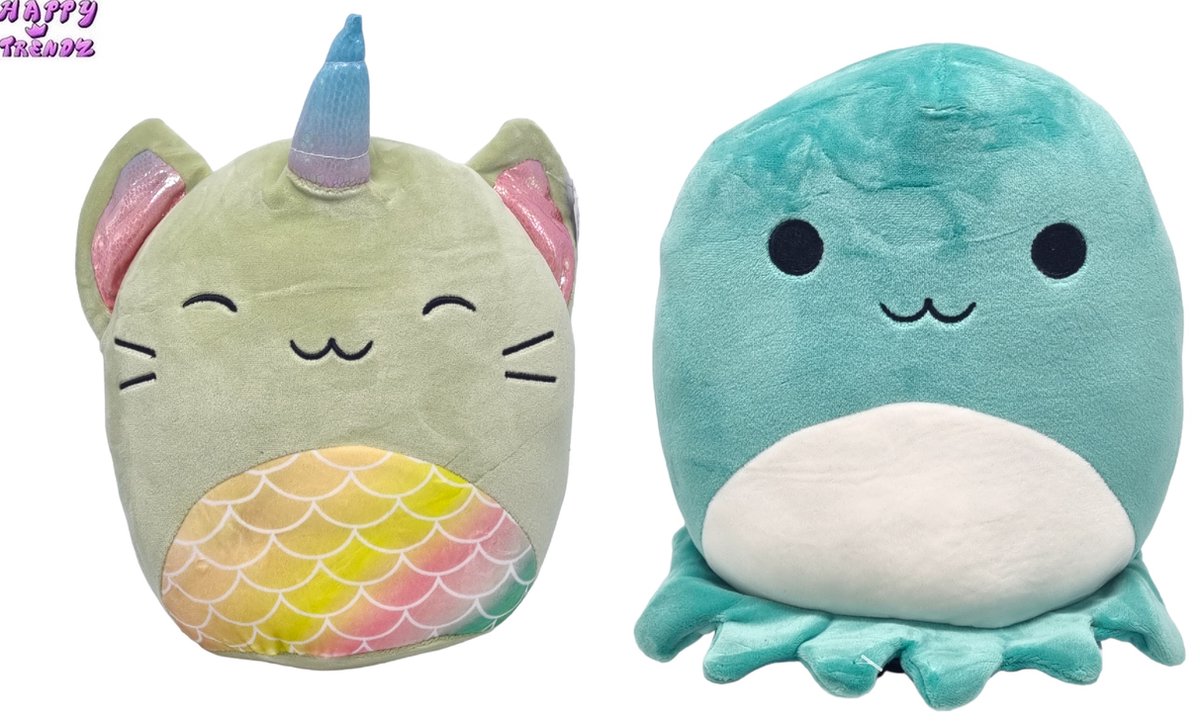 Happy Trendz® - set van 2 Squishmallow 23 cm - Squish mallow Knuffel - Kawaii - Pluche Kussen Kawai - Cadeau Kinderen & Volwassenen