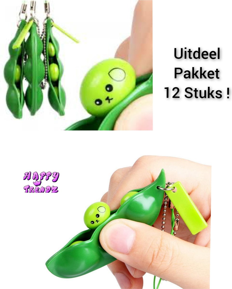 Happy Trendz® 12 STUKS UITDEELPAKKET Fidget pea poppers - Antistress Bonen Sleutelhanger - Groen - sojaboon - Sleutelhanger - Stress verlagend - Gezien op TikTok!