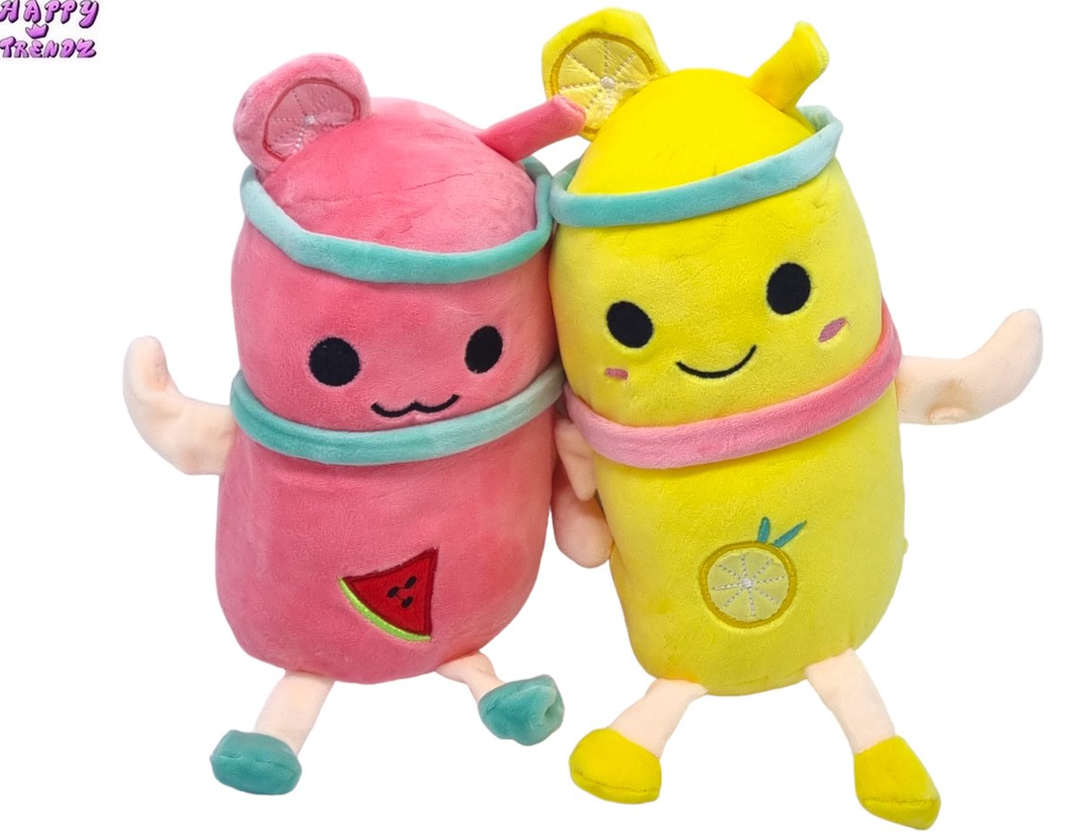 Happy Trendz® 2 set - Bubble tea - Kawaii - Boba - Pluche - Plushe - Knuffel ananas watermeloen - 25 cm groot - met beentjes armpjes - Super Cute - Must Have - Verzamelaar - Fan - Cadeau