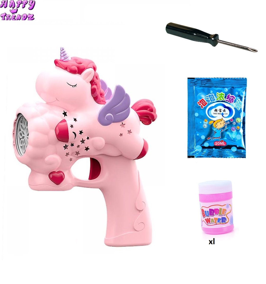 Happy Trendz® Bubble Maker Unicorn XL BUBBLE FLESJE ERBIJ - met LED - Bellenblaas pistool - Bellenblazer met vloeistof - Bubble gun - Bellenblaasmachine voor kinderen - Bellenblazer - Huwelijk - INCLUSIEF XL Navulling - Roze Unicorn