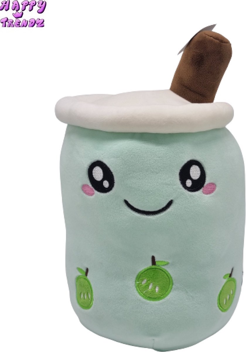 Happy Trendz® Bubble Tea Kussen - Knuffel - Bubble Tea Knuffel - Bubble Tea - Boba - Smile Closed Eyes - 35cm - Blauw