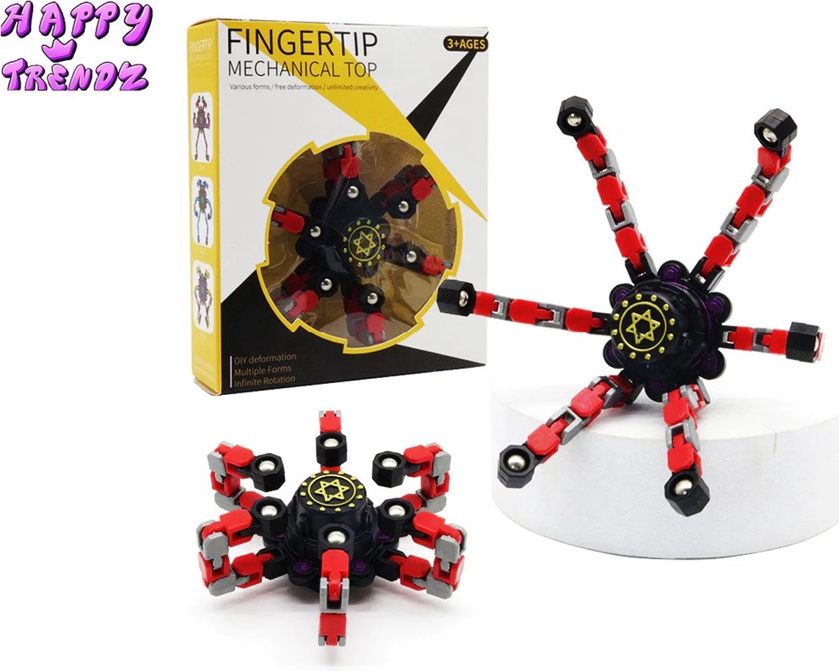 Happy Trendz® Fidget Toys Spinner - Rood - Vervormbaar Anti-Stress - School Cadeau - Vingertop Zintuiglijke Mechanische Fidget Spinner Hand Gyro Speelgoed Fiets Keten Decompressie Roterende Vervormd Spinner