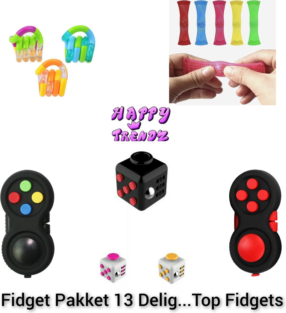 Happy Trendz® Mega Fidget Toys Pakket 13 Stuks - Nieuwste TikTok Trend -  - Mesh Marble  - Fidget Cube - Fidget Pad - Tangle