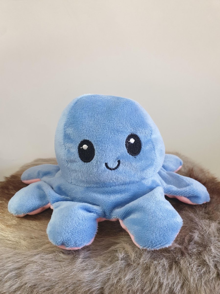 Happy Trendz® Octopus knuffel BABY Blauw/Roze 20 CM - Octopus knuffel mood - octopus knuffel omkeerbaar - reversible - emotieknuffel - mood knuffel - Baby Blauw/Roze - TikTok