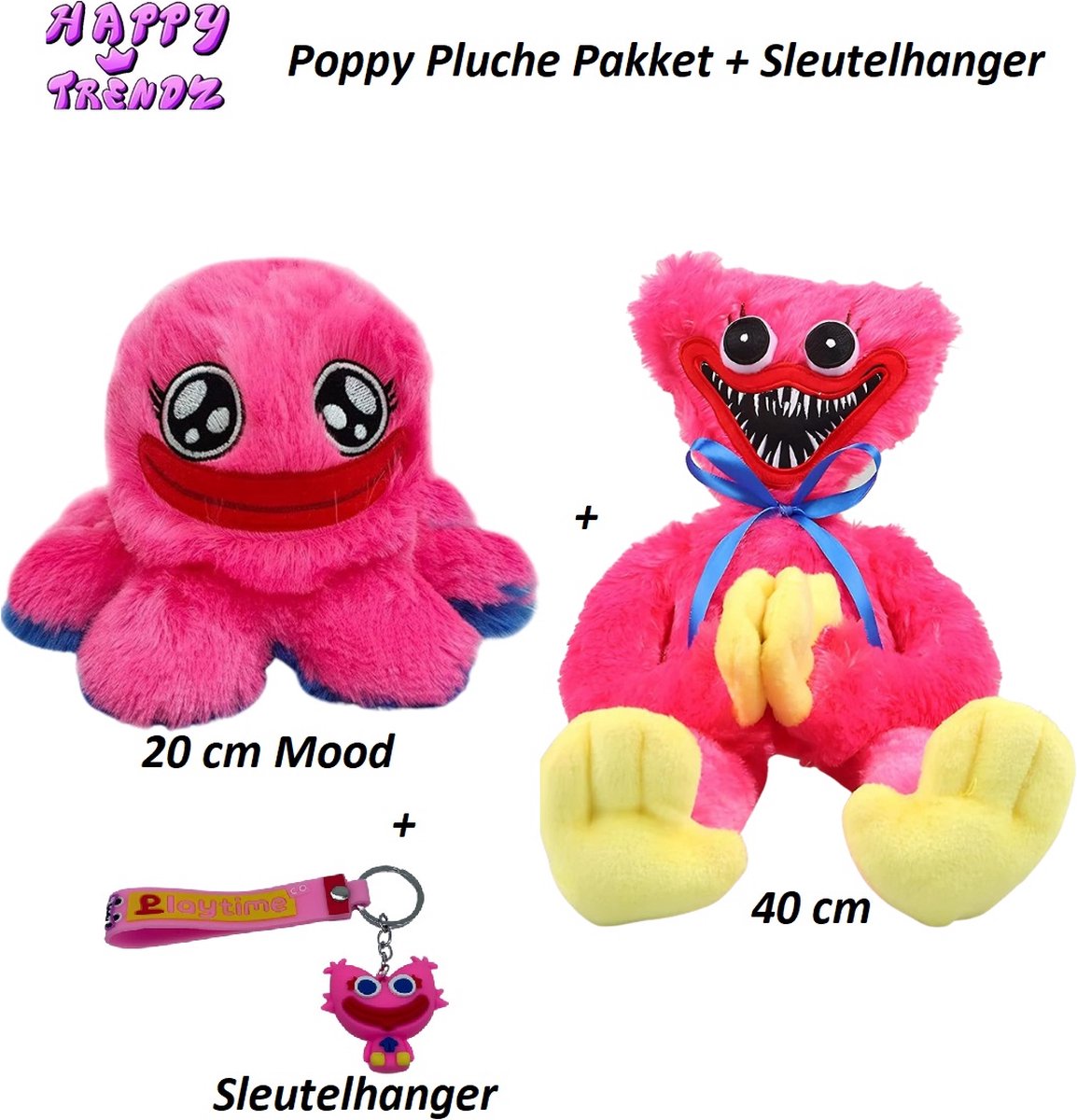 Happy Trendz® Poppy Playtime Poppy Pakket Roze Kitty - Mood Knuffel Pluche 20 cm - Kitty - Emotie - SleutelHanger - Pluche Roblox 40 cm