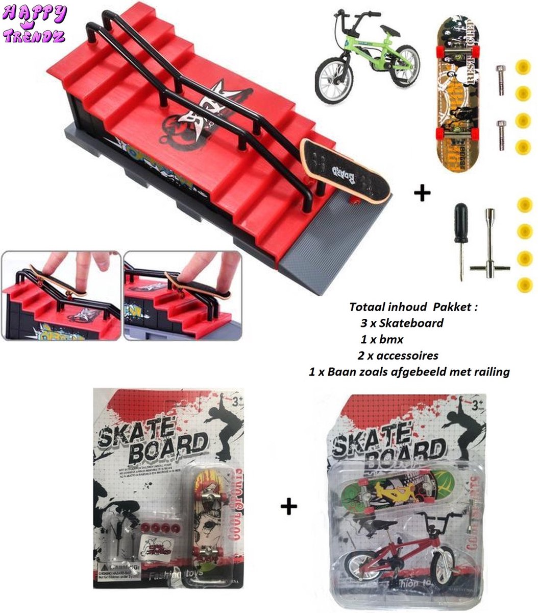 Happy Trendz® Vingerspeelgoed - BMX - met accessoires - fingerboard skatepark groot - vinger skateboard zwart - mini skateboard ramp - finger skateboards speelgoed cadeau