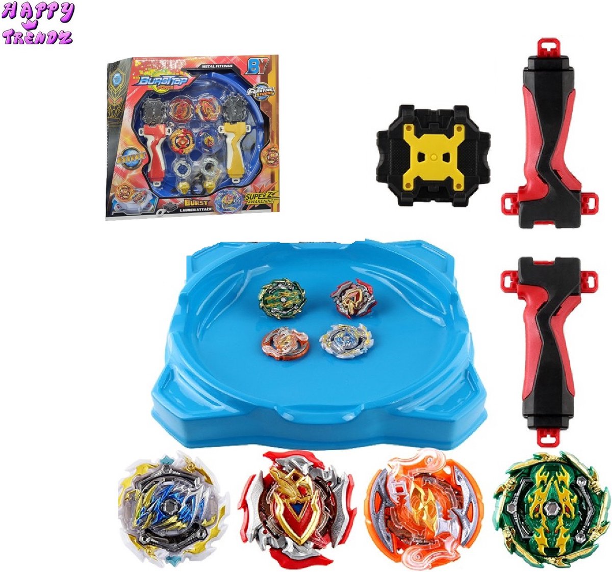 Happy trendz® BurstTop Metal Version Fusion 4D Super Compleet Red - Burst Super Pakket met arena - Feestdagen Cadeau - Upgraded version With Launcher and arena Spinning Top - Set Kids - SpinTol Arena Compleet - Launcher Game Toy