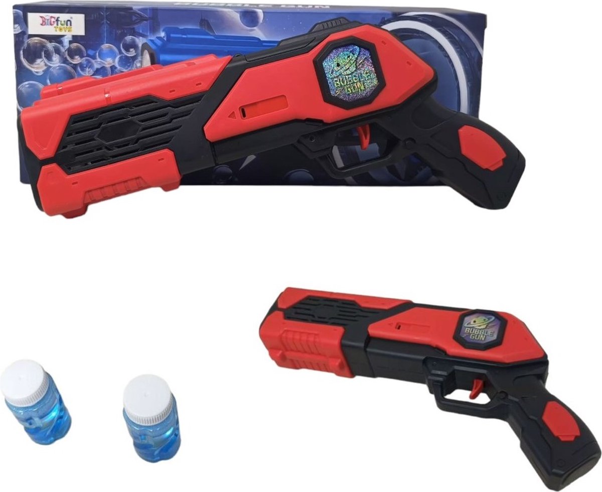 Happy trendz® M81 Galaxy Bubble Gun Pistol Rood/Red Inclusief 2 flesjes Bubbles - Porous Bubbles / Brilliant Lights / Colorful Bubbles / Kleuren Fun Led Light / Super Leuk / Cadeau /