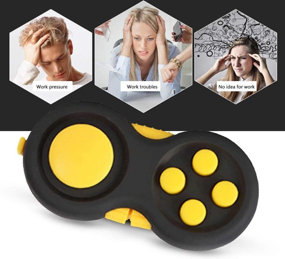 HappyTrendz® Fidget Pad Geel - Hinder Fidget Pad Fidget Controller Stress Reducer Game Fidget Controller Zwart Stress Fidget Pad Hand Fidget Pad Rubberen Fidget Controller voor Release Stress en Angst 1 Stks