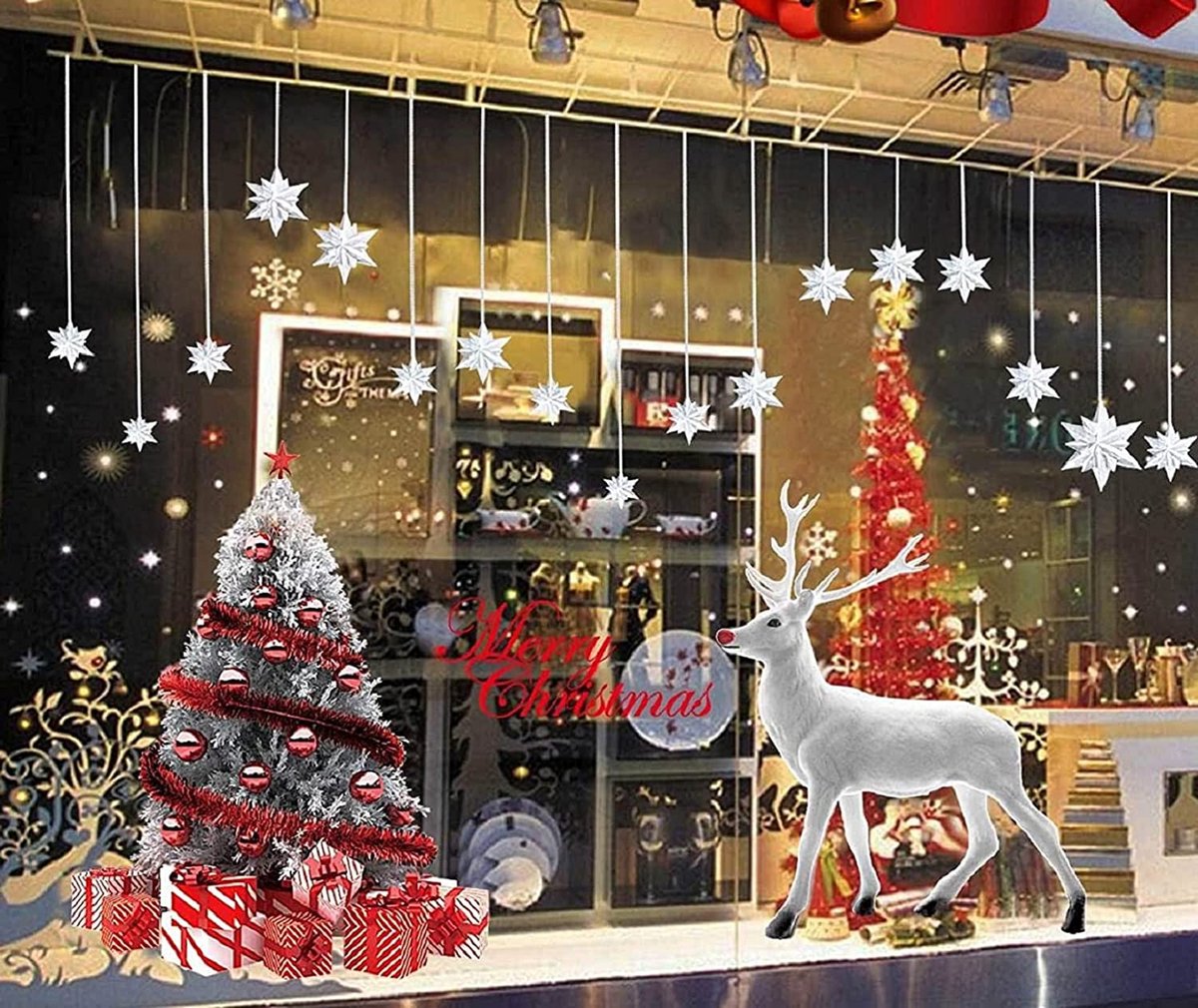 Heekpek 2 sets kerst raamstickers grote kerstboom eland Kerstmis stickers muur raam decoratieve stickers afneembare deur Kerstmis vinyl vitrine kerstdecoratie winkels