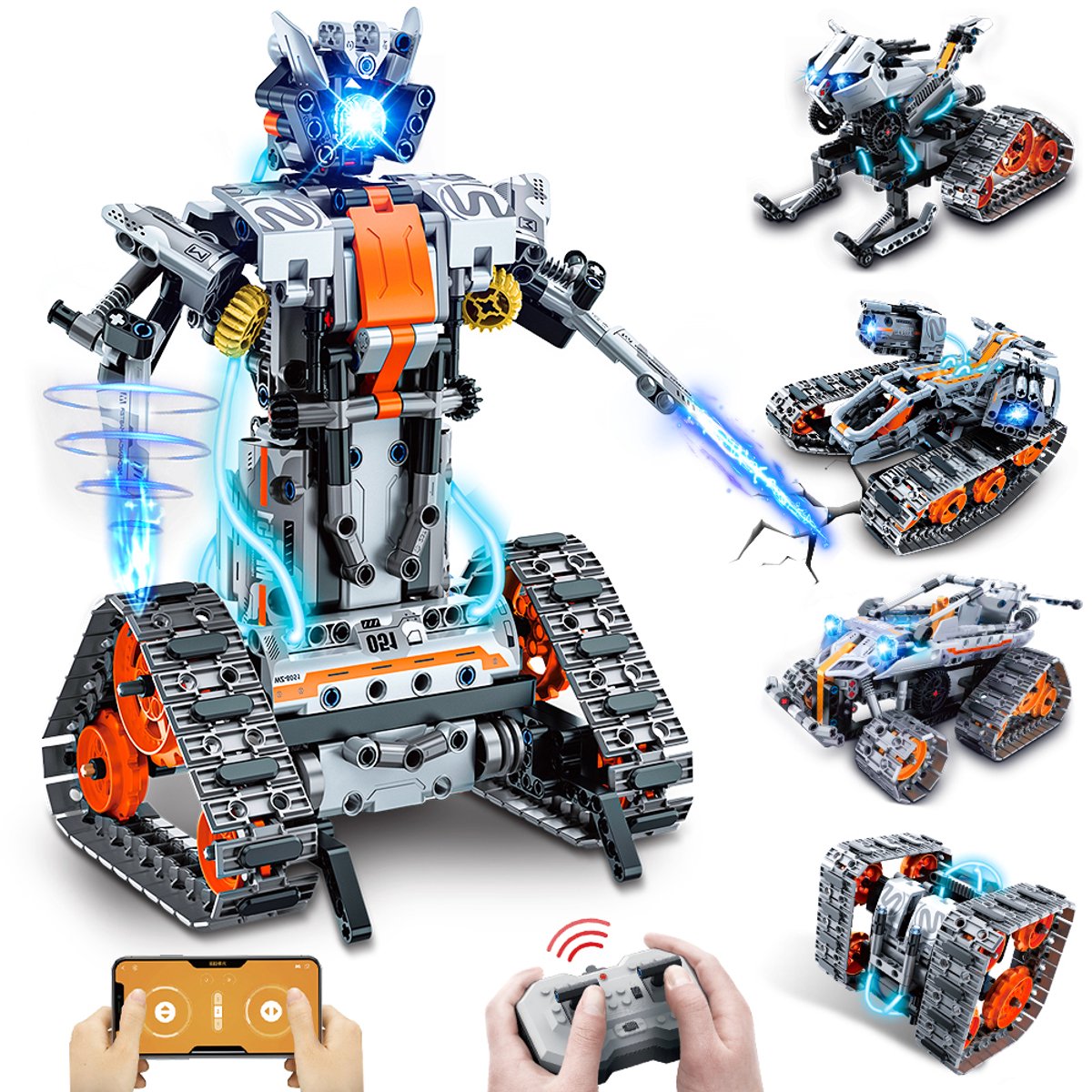 HOGOKIDS 5 in 1 RC Auto Robot Bouwsets - 604 Delen - STEM Bouwpakket Met LED licht APP - Tank Sleigh Trackeedkist Kinderend Racer - speelgoed 6+ jaar