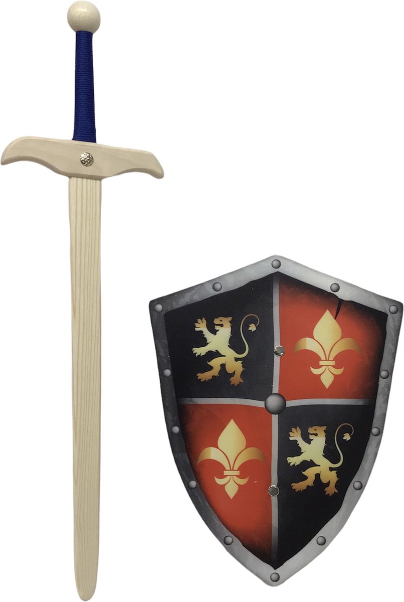 houten struikrover zwaard en schild met leeuw en Franse Lely klein