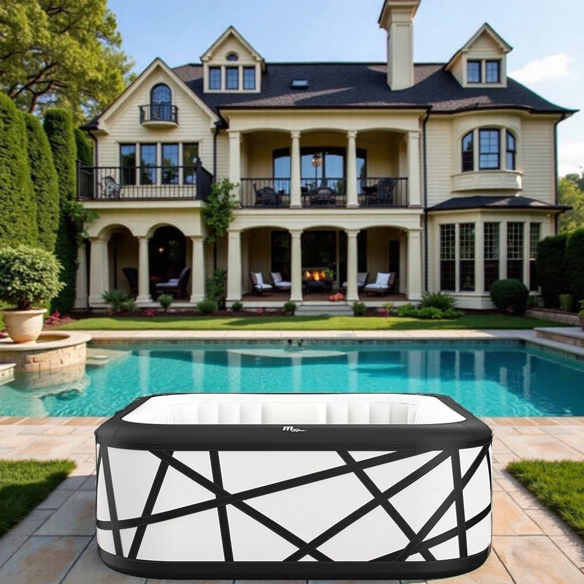 Luxe Opblaasbare Jacuzzi Spa 6 Personen – 132 Airjets – Smart Control Box – 185x185x68 cm – Incl. Afdekking & Accessoires – Hometotry