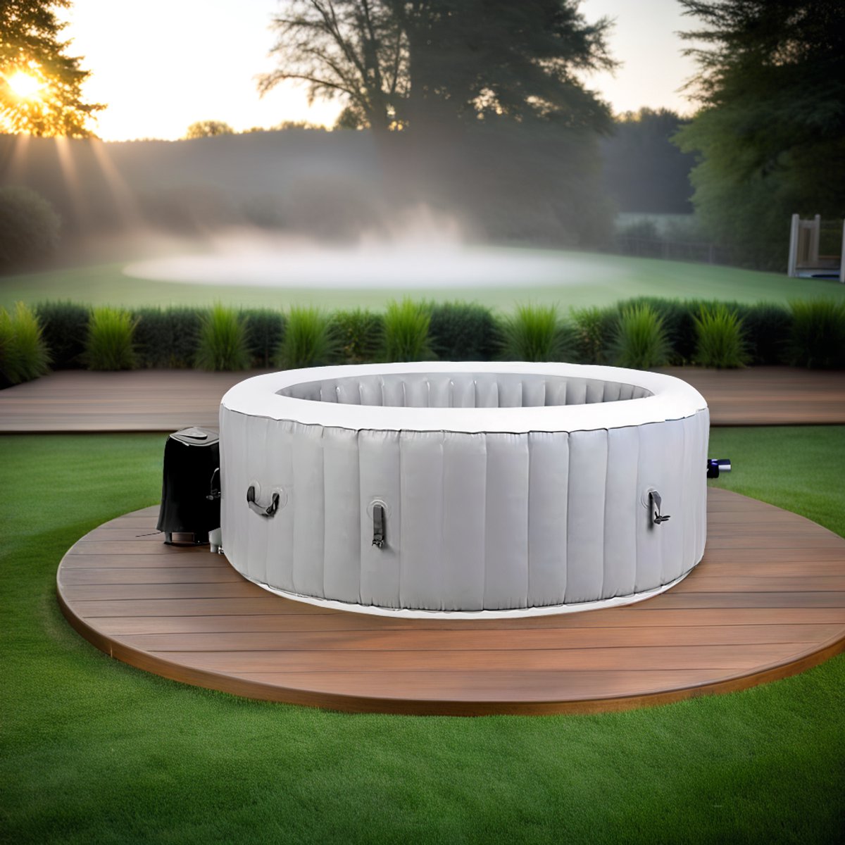Luxe Opblaasbare Whirlpool 6 Personen – Bubbelbad met 130 Airjets, Verwarming & Isolatie – 208x65 cm – Grijs – Hometotry