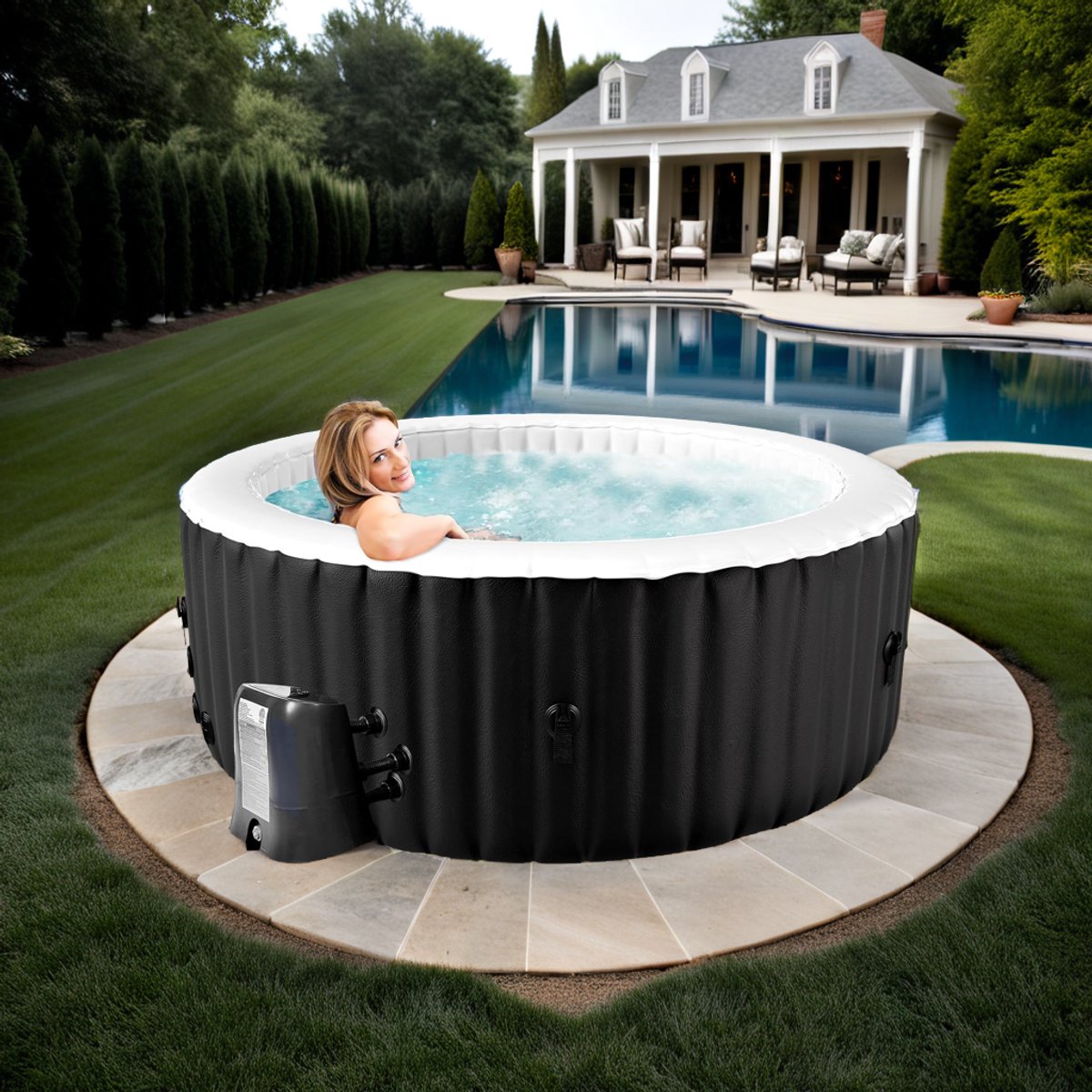 Opblaasbaar Bubbelbad Whirlpool 4 Personen – 120 Luchtjets – 180x180x63 cm – 799L – Verwarming & Isolerend Deksel – Binnen/Buiten Spa Massage – Hometotry