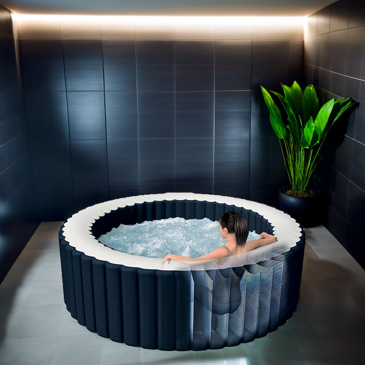 Opblaasbare 4-Persoons Jacuzzi Spa met 140 Bubble Jets, Verwarming en Fiber-Tech Constructie – Hometotry