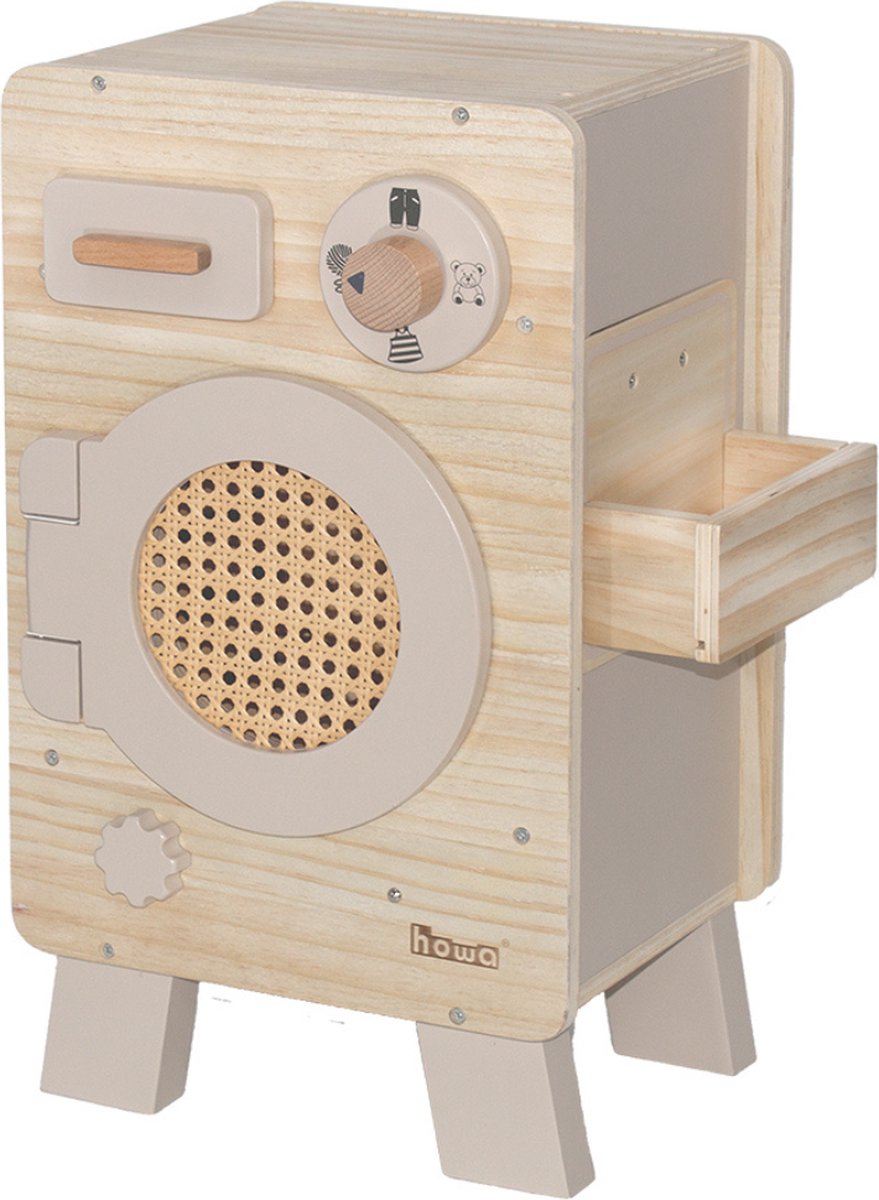 Howa Houten Kinderwasmachine -   van Hout met Roterende Trommel, Naturel – Beige 48261