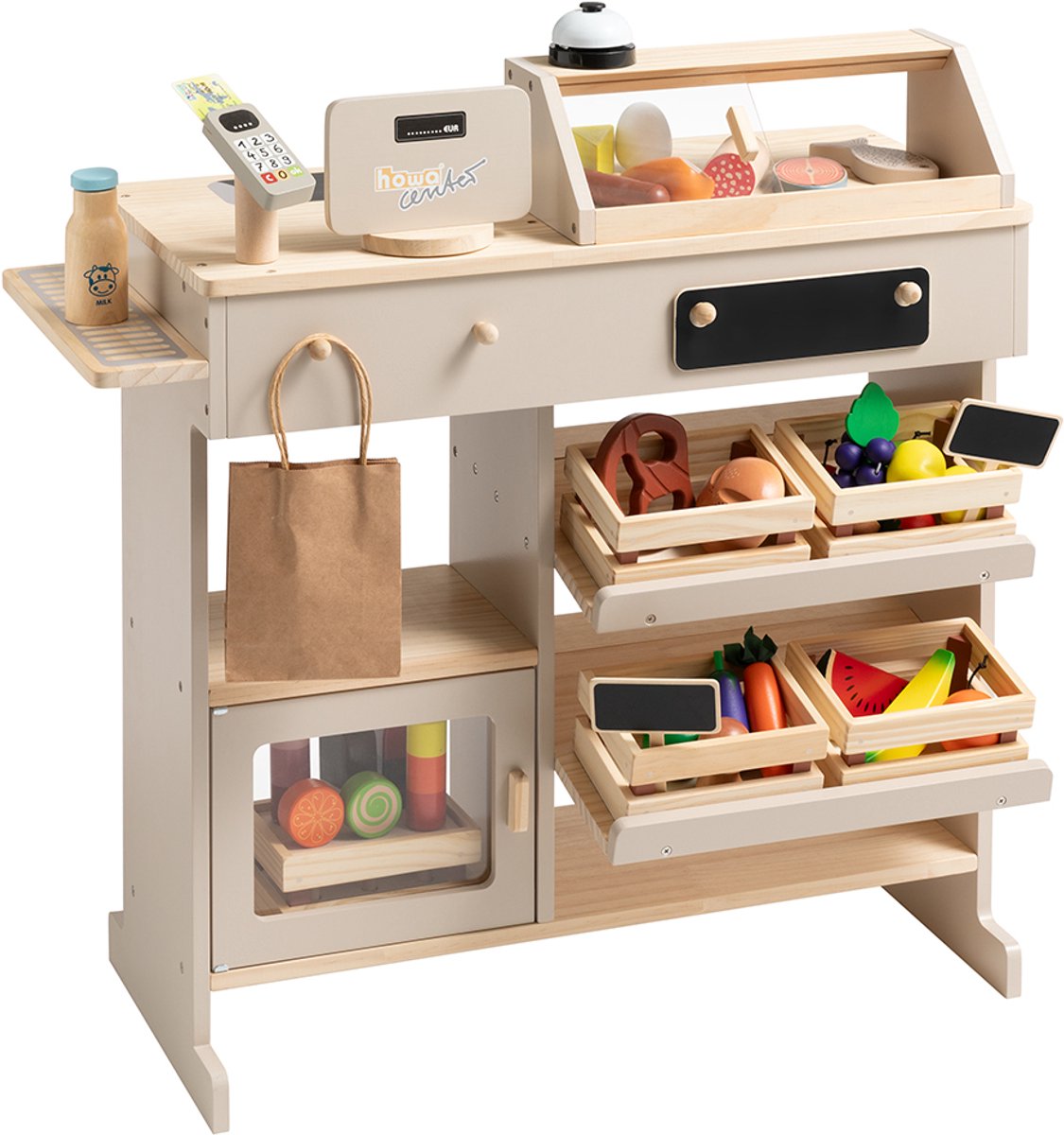   Speelgoed Winkeltje van Natuurlijk Hout, Beige inclusief 40 Winkel Accessoires 47559