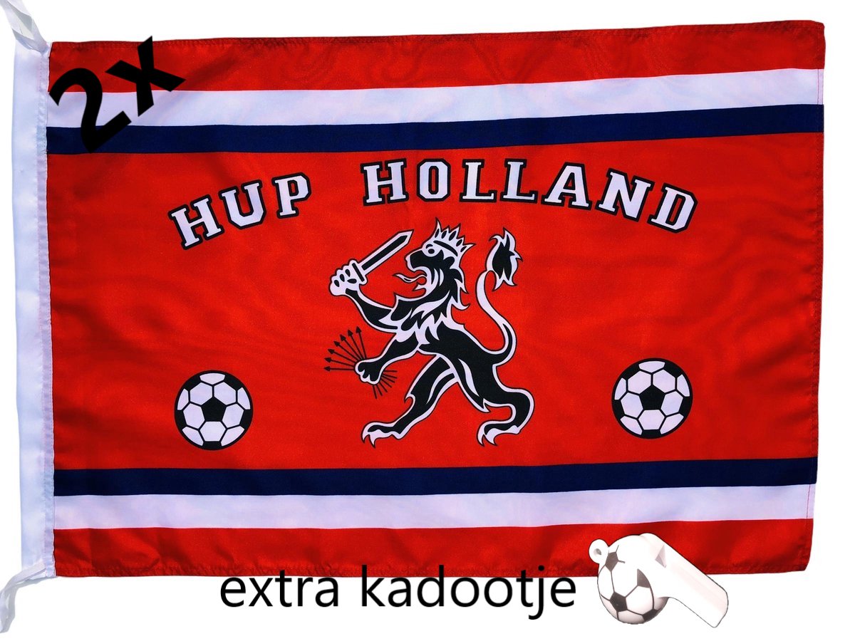 Hup Holland Hup - Vlag - Oranje vlag - EK - WK - 2 stuks - 50 x 70 cm - + Fluitje