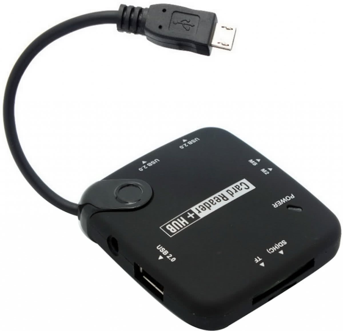 7in1 OTG USB/SD Hub voor Azpen A1020 10.1 Inch, kaartlezer - Kleur Zwart - merk i12Cover