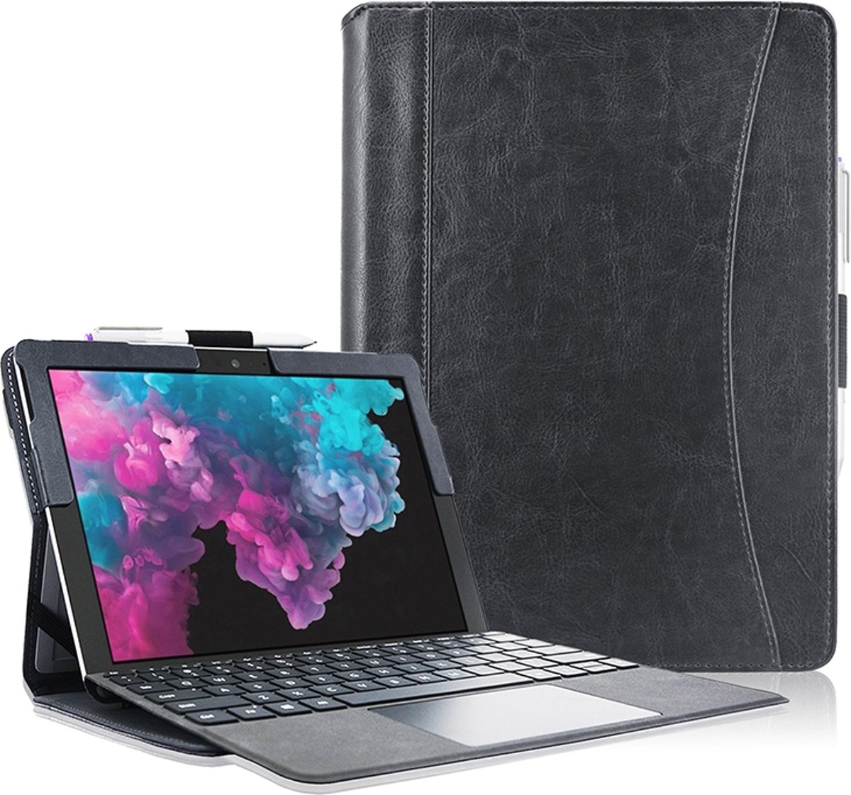 Extra luxe Microsoft Surface Pro 2017 case met sleepcover en opbergruimte, business kwaliteit hoes met handige slaap functie, zwart , merk i12Cover