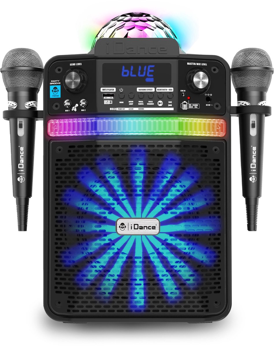 iDance PARTYGROOVE Karaoke Set - Bluetooth Party Speaker met Discolicht - Voor Volwassenen en Kinderen - Inclusief 2 Microfoons