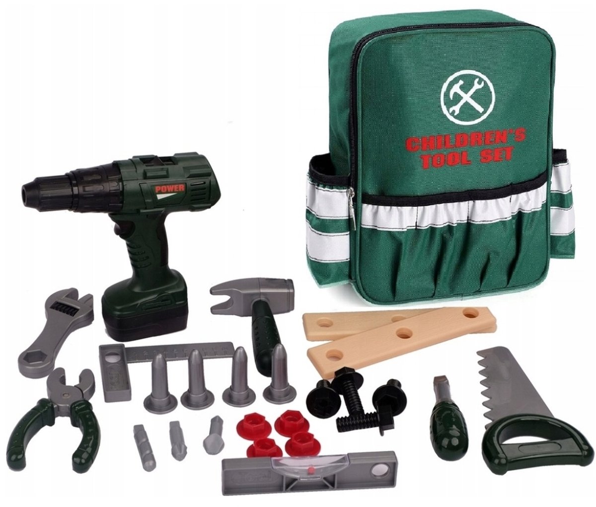 Ilso 26 delig gereedschaps rugzak - werkende boormachine - rugzak - zaag - schroevendraaier - schroeven - nijptang - hamer - inclusief batterijen
