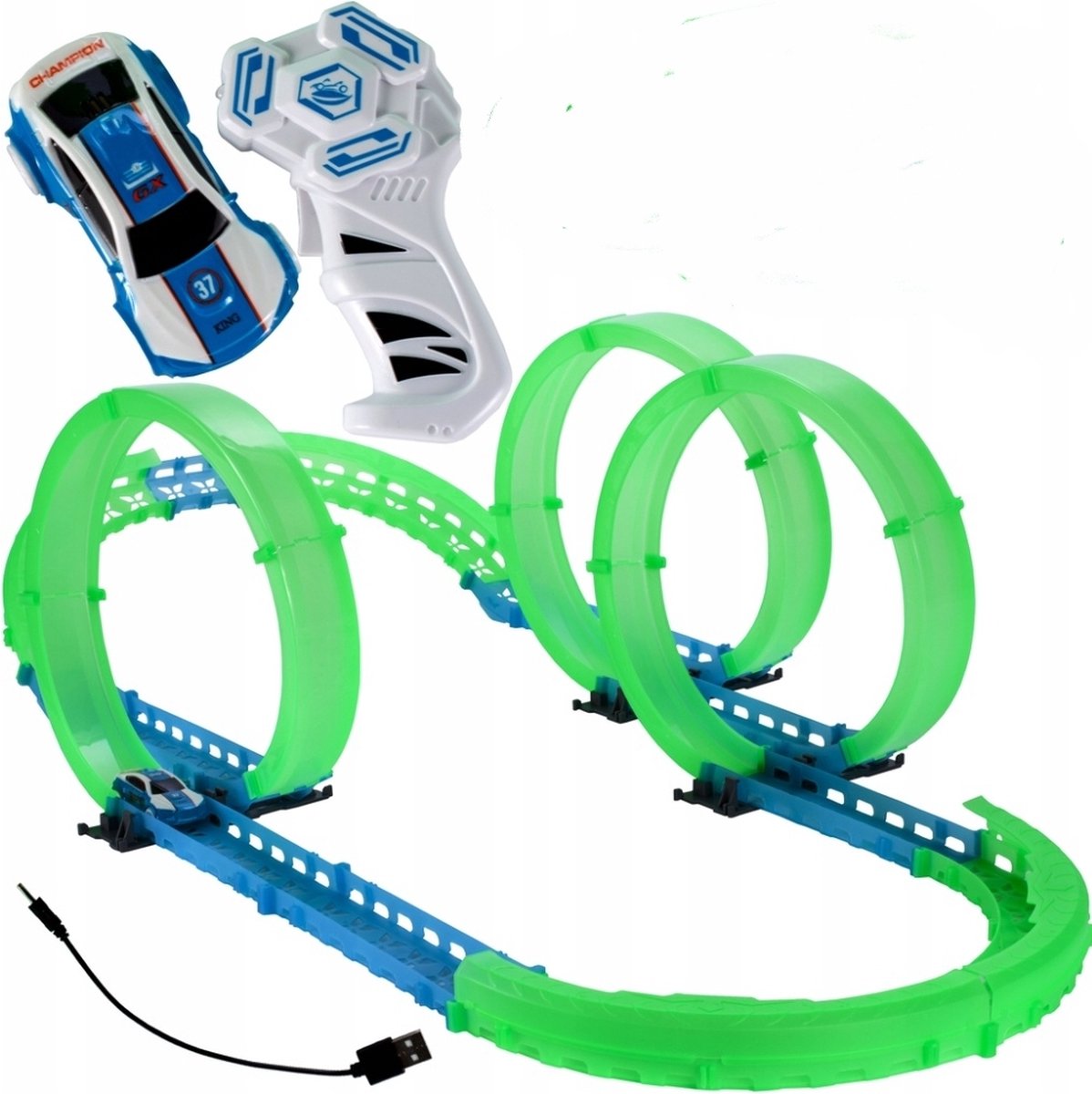 Ilso RC glow in the dark racebaan - looping - met afstandbediening - radio controlled - 38 delig