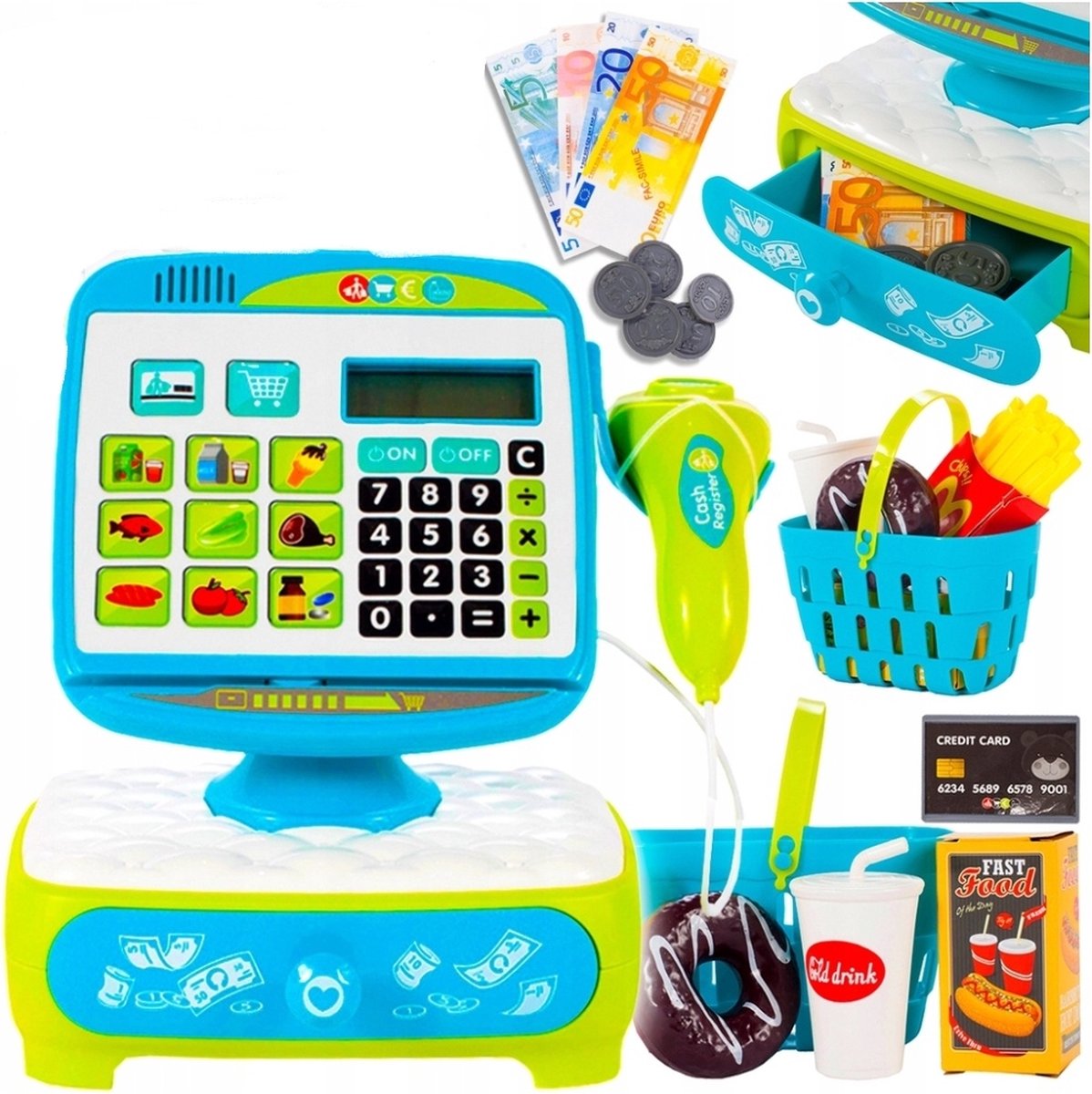 Ilso Speelgoed Kassa met Scanner en mandje - Speelgoed Kinderen – Winkeltje Spelen - LCD - Winkeltje Speelgoed Kinderen - Speelgoed Kassa - licht en geluid - inclusief batterijen