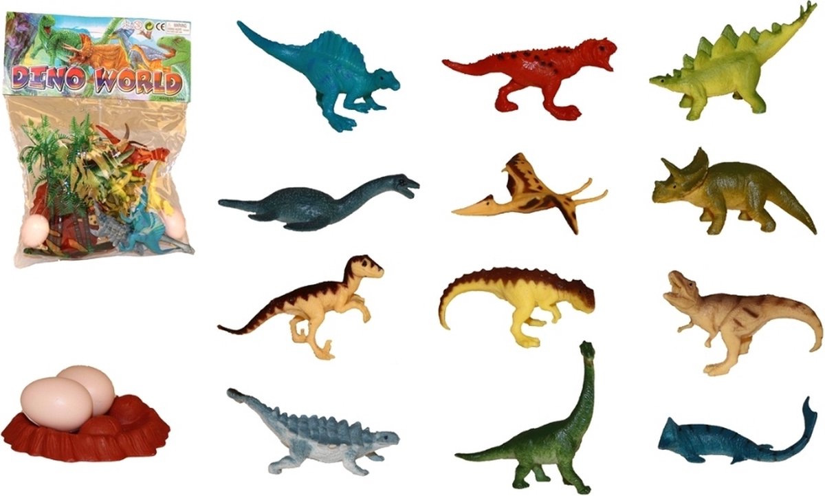 Ilso dinosaurussen met accessoires - set van 12 stoere dinos - 2 eieren - nest