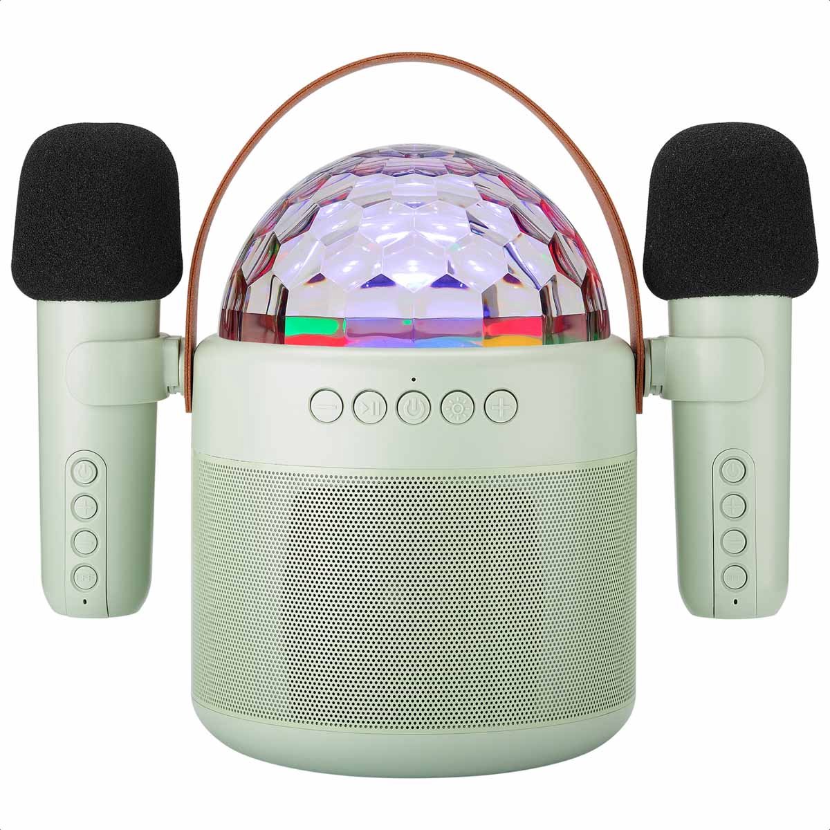   Sing & Shine   met Discolamp - Karaoke Set voor Kinderen en Volwassenen - Bluetooth Speaker met 2 Draadloze Microfoons - Mint Green