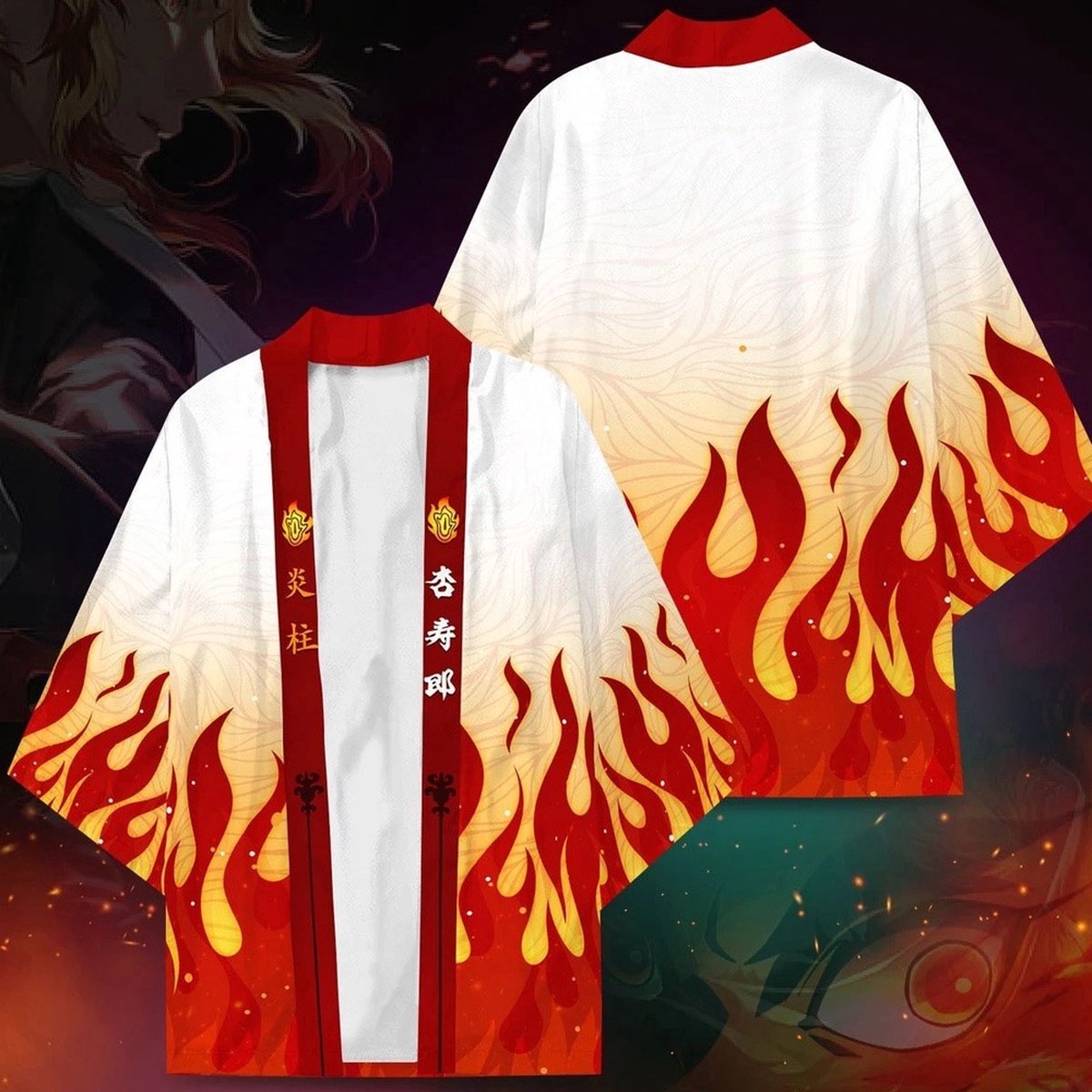 Demon Slayer Kimetsu No Yaiba Rengoku Kyojuro Haori kimono jas - Vlammen – Cosplay kimono, Rengoku animé, Cosplay merch, Animé jasje, cosplay jacket, Haori, Cosplay kostuum, Demon Slayer merch, Demon Slayer cosplay kimono, Maat L