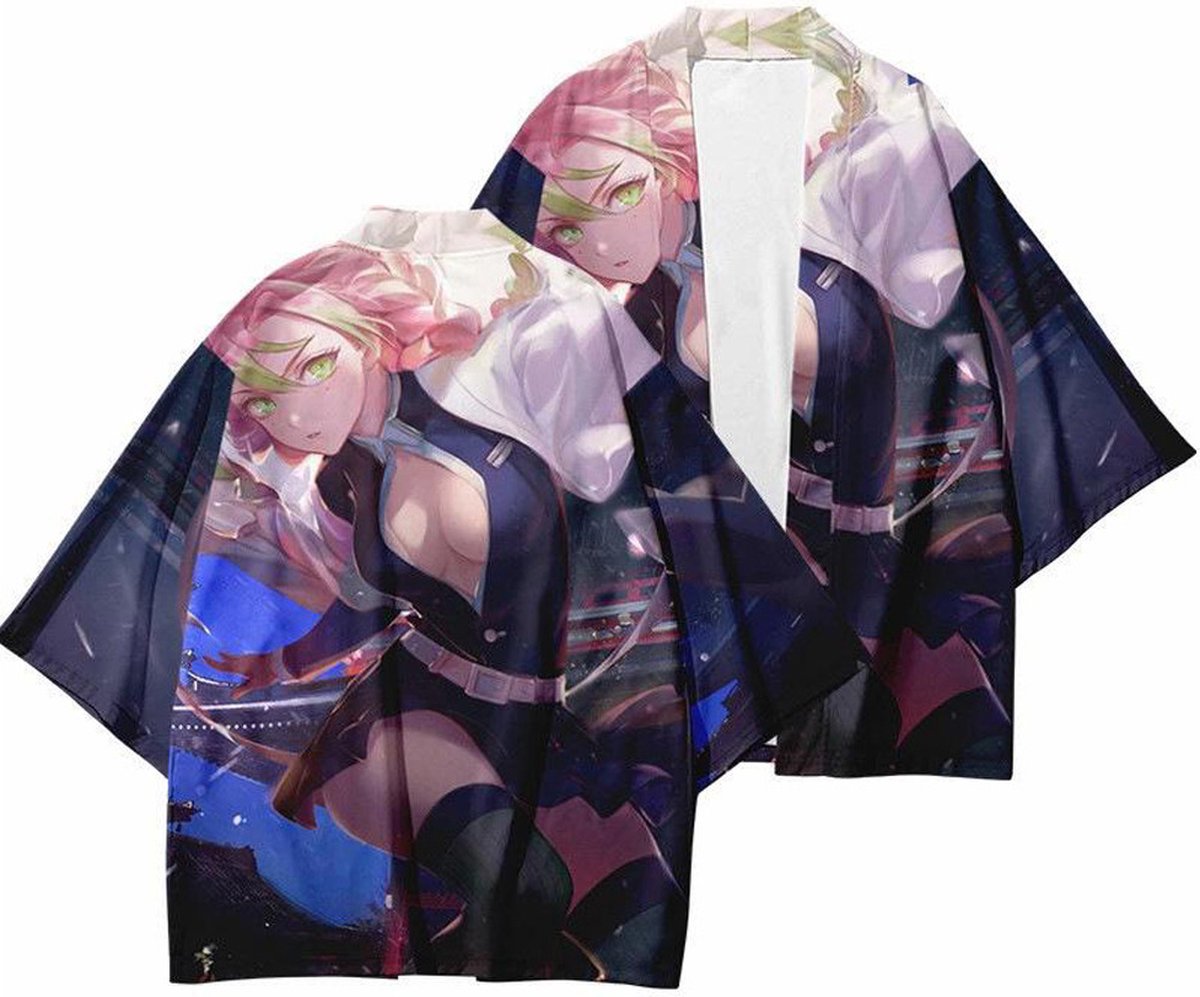 Demon Slayer Kimetsu no Yaiba - Mitsuri Kanroji Haori kimono Jas, Cosplay kostuum, cosplay kimono, Mitsuri Kanroji kimono, cosplay Demon Slayer, Anime kostuum, cosplay jacket, cloak, Kimetsu no yaiba cosplay kostuum maat S